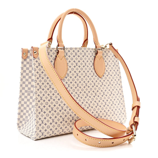 Monogram Damier Calfskin Romance Onthego PM Azure Blue Sand