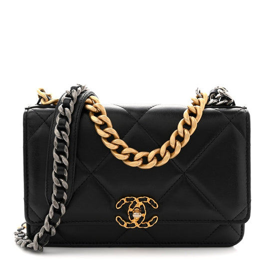Lambskin Quilted Chanel 19 Wallet On Chain WOC Black