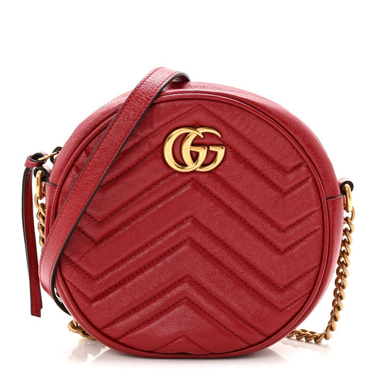 Glazed Calfskin Matelasse Heart Mini GG Marmont Round Shoulder Bag Romantic Cerise