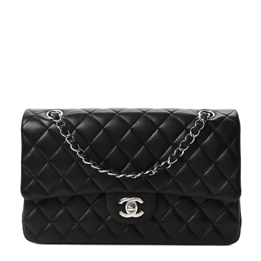 Lambskin Quilted Medium Double Flap Black