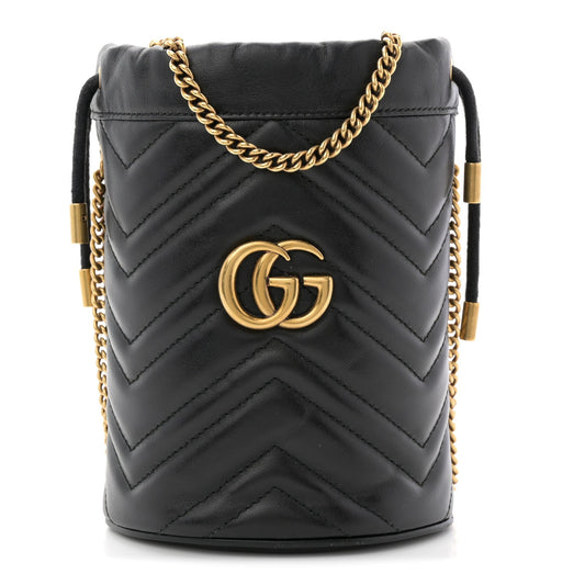Calfskin Matelasse Mini GG Marmont 2.0 Bucket Bag Black