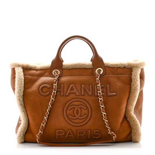 Lambskin Shearling Medium Deauville Tote Brown