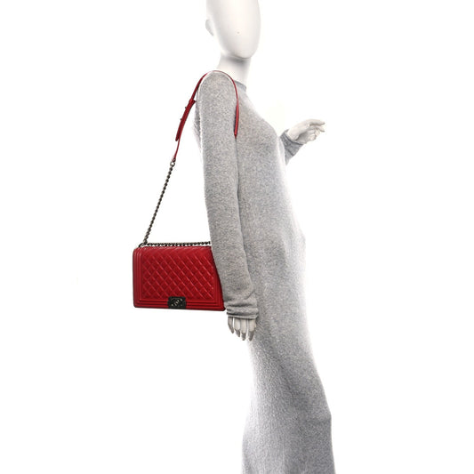 Lambskin Quilted New Medium Boy Flap Red