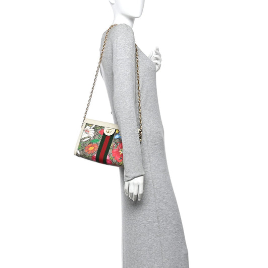 GG Supreme Monogram Flora Web Small Ophidia Chain Shoulder Bag White