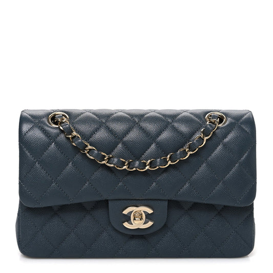 Caviar Quilted Small Double Flap Dark Grey