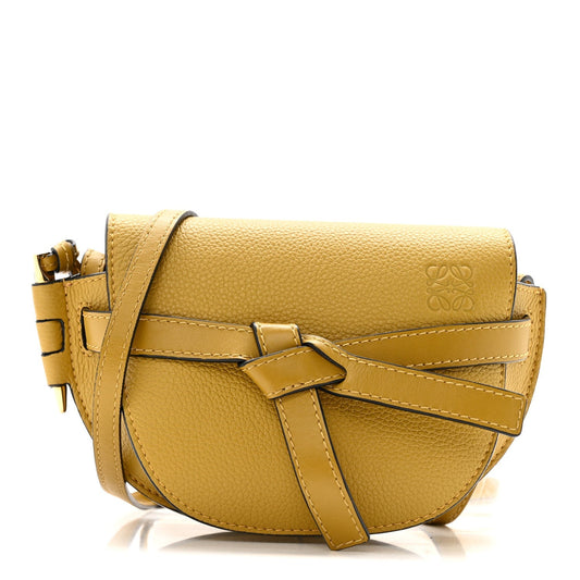 Grained Calfskin Mini Gate Crossbody Bag Yellow