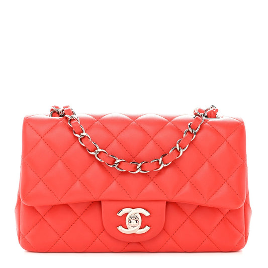 Lambskin Quilted Mini Rectangular Flap Red