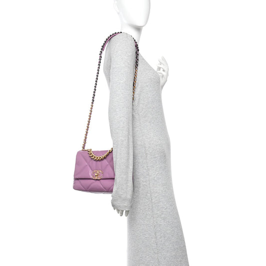 Goatskin Quilted Medium Chanel 19 Flap Purple