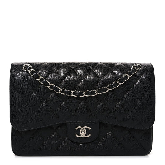 Caviar Quilted Jumbo Double Flap Black