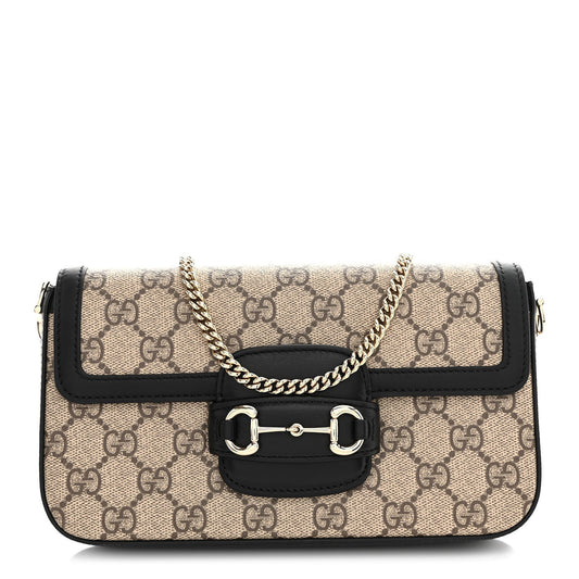 GG Supreme Monogram Azalea Calfskin Horsebit 1955 Mini Bag Beige Black