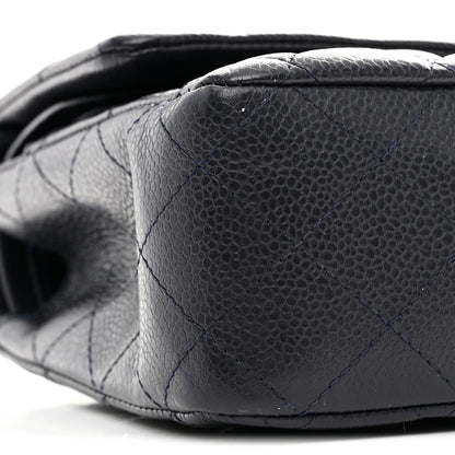 Caviar Quilted Medium Double Flap Navy