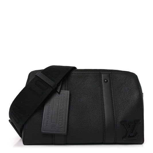 Grained Calfskin Aerogram City Keepall Black