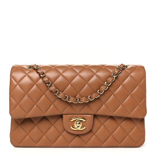 Lambskin Quilted Medium Double Flap Brown