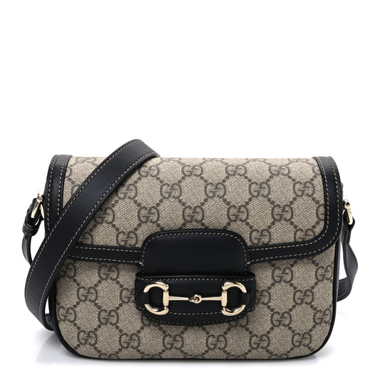 GG Supreme Monogram Horsebit 1955 Soft Small Shoulder Bag Beige Black
