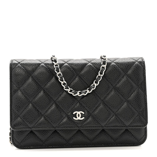 Caviar Quilted Wallet on Chain WOC Black