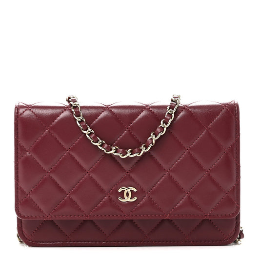 Lambskin Quilted Wallet On Chain WOC Burgundy