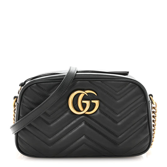 Calfskin Matelasse Small GG Marmont Chain Shoulder Bag Black