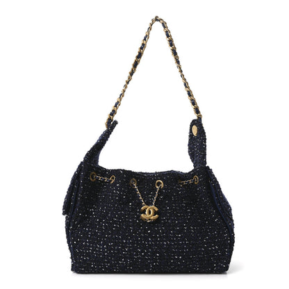 Tweed Quilted Small Chanel 25 Handbag Blue
