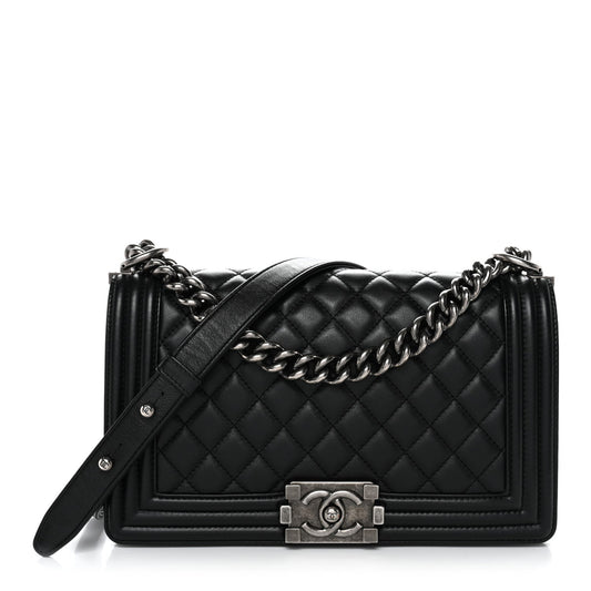 Lambskin Quilted Medium Boy Flap Black