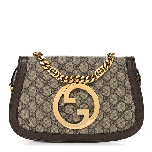 GG Supreme Monogram Textured Dollar Calfskin Blondie Chain Shoulder Flap Bag Beige Ebony New Acero