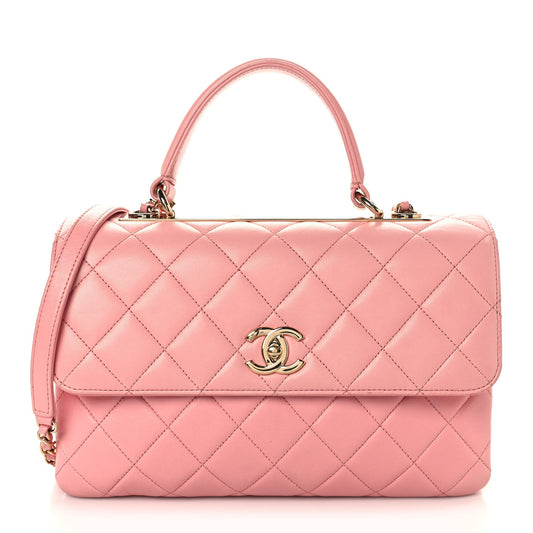 Lambskin Quilted Medium Trendy CC Flap Dual Handle Bag Pink