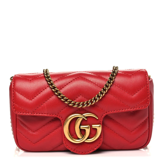 Calfskin Matelasse Super Mini GG Marmont Shoulder Bag Hibiscus Red