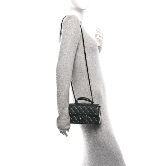 Lambskin Quilted Mini Top Handle Rectangular Flap So Black
