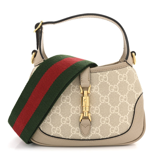 GG Supreme Monogram Textured Dollar Calfskin Mini Jackie 1961 Hobo Beige Mystic White Oatmeal