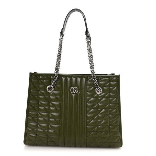 Calfskin Matelasse Aria Medium GG Marmont Shoulder Tote Military Wood