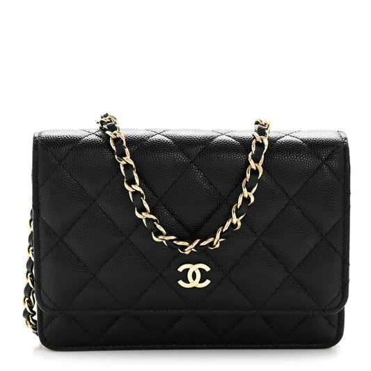 Caviar Quilted Mini Wallet On Chain WOC Black