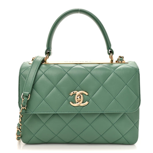Lambskin Quilted Small Trendy CC Flap Dual Handle Bag Light Green