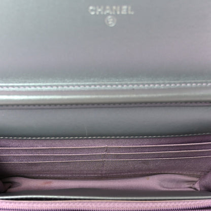 Iridescent Lambskin Quilted Reissue Wallet On Chain WOC Light Purple