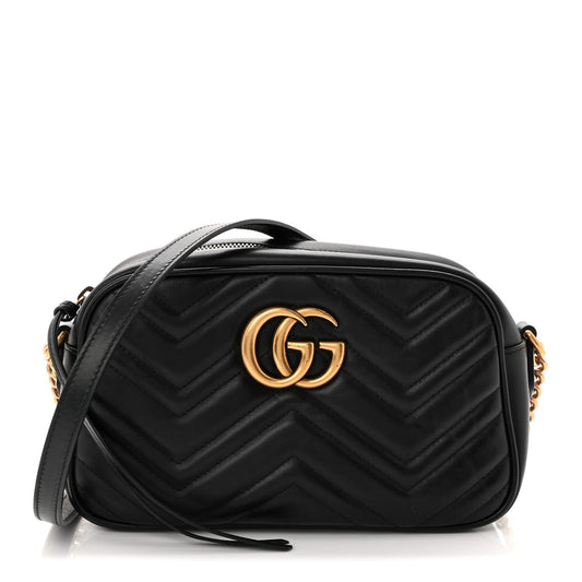 Calfskin Matelasse Small GG Marmont Chain Shoulder Bag Black