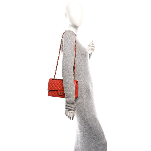 Caviar Quilted Medium Double Flap Light Red