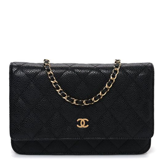 Caviar Quilted Wallet on Chain WOC Black