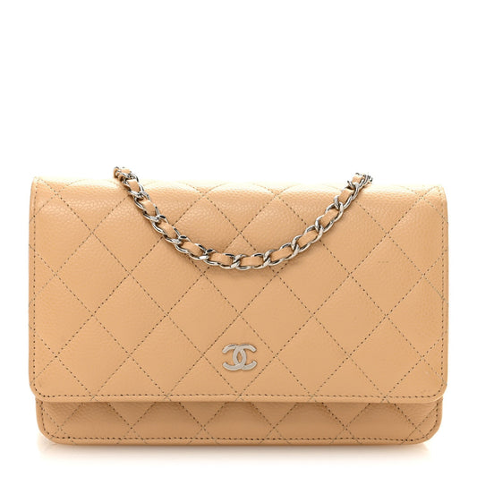 Caviar Quilted Wallet on Chain WOC Beige