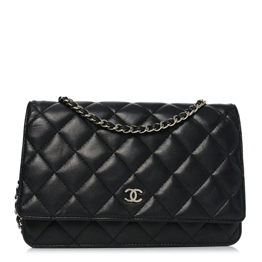 Lambskin Quilted Wallet On Chain WOC Black