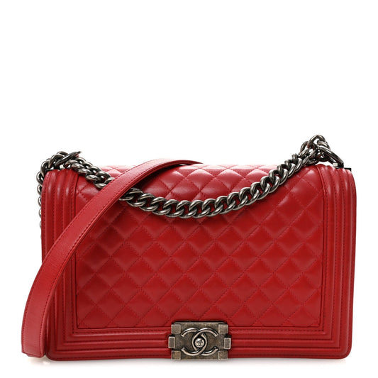 Calfskin Quilted New Medium Boy Flap Red