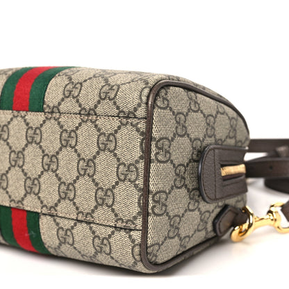 GG Supreme Monogram Textured Dollar Calfskin Web Mini Ophidia Top Handle Bowler Bag Beige Ebony New Acero
