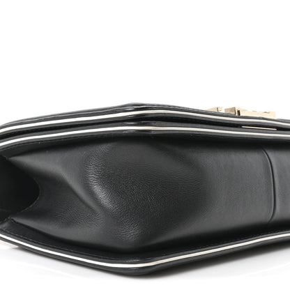 Calfskin Quilted Medium Boy Top Handle Flap Black