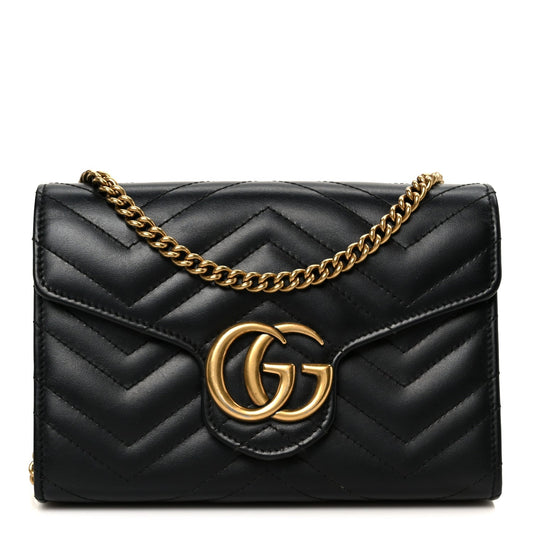Calfskin Matelasse GG Marmont Chain Wallet Black
