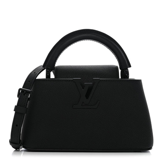 Matte Taurillon Capucines East West Mini All Black