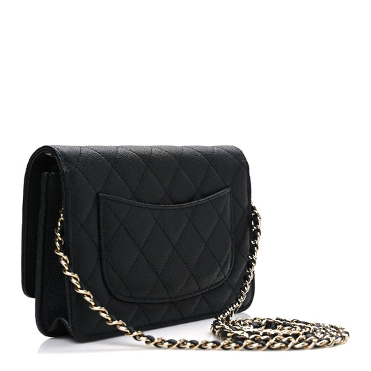 Caviar Quilted Striated CC Wallet On Chain WOC Black