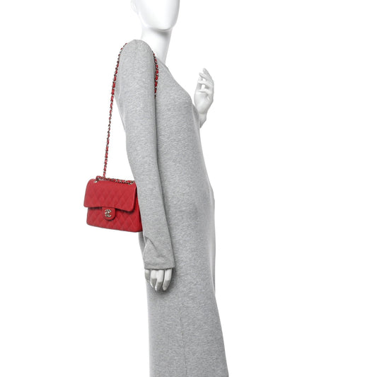 Caviar Quilted Small Double Flap Red