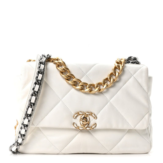 Goatskin Quilted Large Chanel 19 Flap White