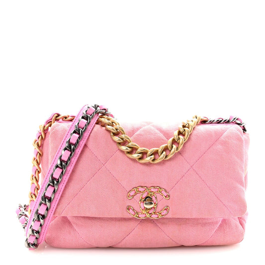 Denim Quilted Medium Chanel 19 Flap Neon Pink
