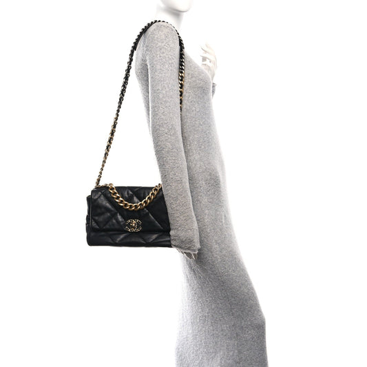Goatskin Quilted Large Chanel 19 Flap Black
