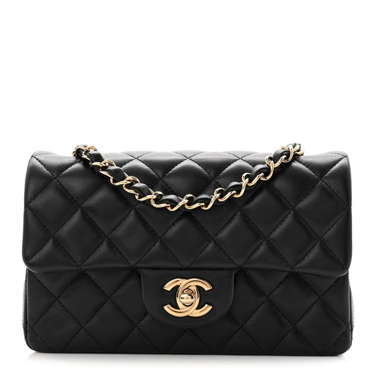 Lambskin Quilted Mini Rectangular Flap Black