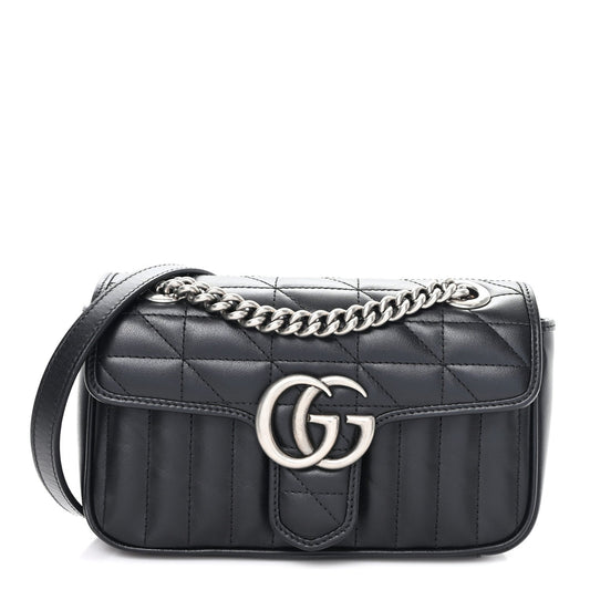 Calfskin Matelasse Aria Mini GG Marmont Shoulder Bag Black