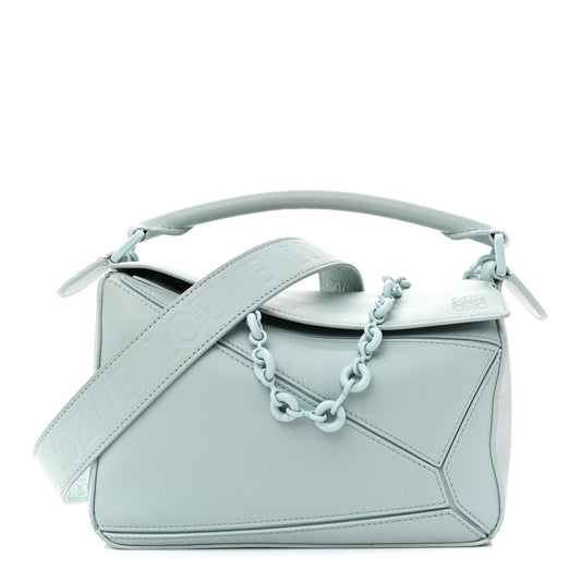 Grained Calfskin Small Puzzle Bag Aquamarine